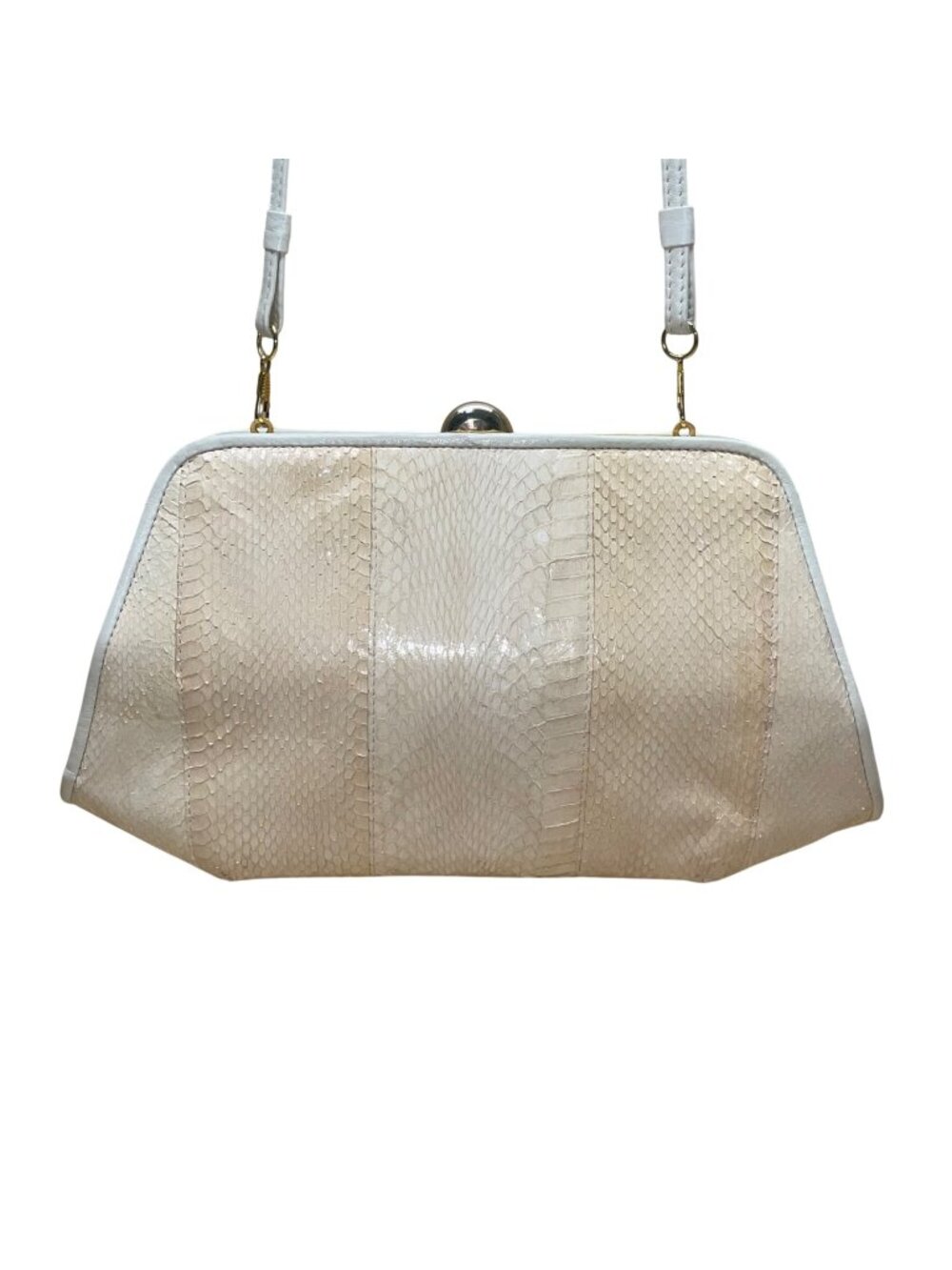 Aspects Women’s Beige Faux Snakeskin Classic Frame Crossbody Bag